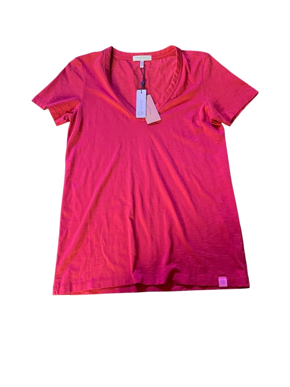 rag & bone Women's V-Neck Short Sleeve Tee in Red - Picture 2 of 6